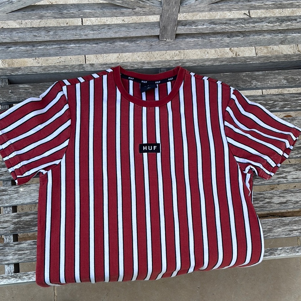 HUF Red and White Striped T-Shirt